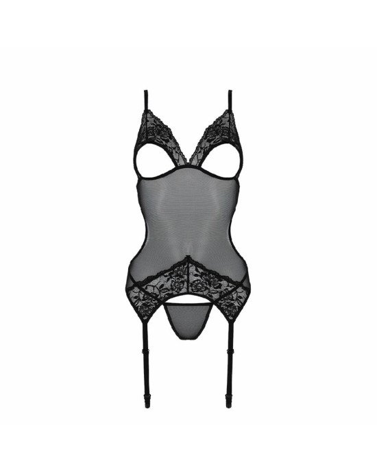 Корсет із підв’язками та ажурним ліфом Christa Corset black XXL/XXXL — Passion, стрінги в комплекті Корсет із підв’язками та ажурним ліфом Christa Corset black XXL/XXXL — Passion, стрінги в комплекті