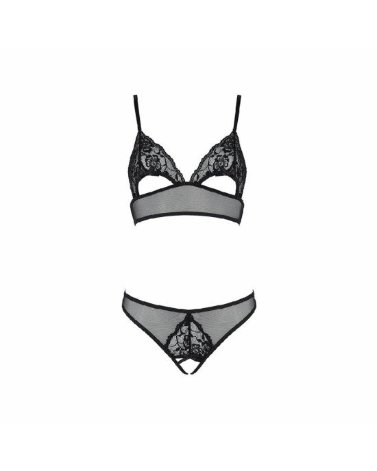 Комплект: бралет з ажурним ліфом та відкритими трусиками Christa Set with Open Bra black L/XL — Pass
