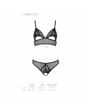 Комплект: бралет з ажурним ліфом та відкритими трусиками Christa Set with Open Bra black S/M — Passi Комплект: бралет з ажурним ліфом та відкритими трусиками Christa Set with Open Bra black S/M — Passi