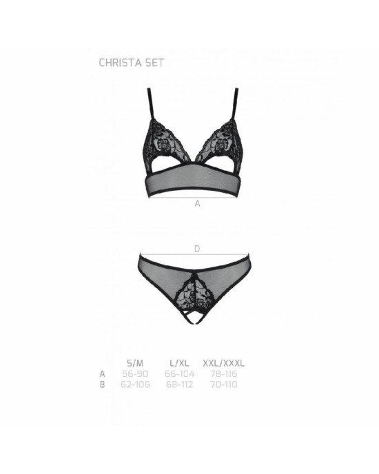 Комплект: бралет з ажурним ліфом та відкритими трусиками Christa Set with Open Bra black XXL/XXXL — Комплект: бралет з ажурним ліфом та відкритими трусиками Christa Set with Open Bra black XXL/XXXL —