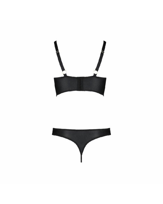 Комплект з екошкіри з люверсами та ремінцями Malwia Bikini black L/XL — Passion, бра та трусики Комплект з екошкіри з люверсами та ремінцями Malwia Bikini black L/XL — Passion, бра та трусики