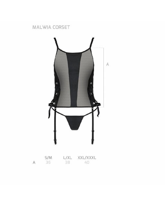 Сітчастий корсет з екошкіри, з люверсами та знімними пажами Malwia Corset black L/XL — Passion, стрі Сітчастий корсет з екошкіри, з люверсами та знімними пажами Malwia Corset black L/XL — Passion, стрі