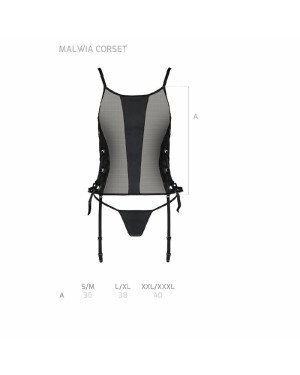 Сітчастий корсет з екошкіри, з люверсами та знімними пажами Malwia Corset black S/M — Passion, стрін