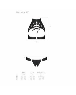 Комплект: відкритий топ та трусики з екошкіри з люверсами Malwia Set with Open Bra black L/XL — Pass Комплект: відкритий топ та трусики з екошкіри з люверсами Malwia Set with Open Bra black L/XL — Pass