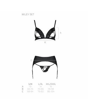 Комплект з екошкіри Passion Miley Set black S/M: трусики, бюстгальтер, пояс для панчіх