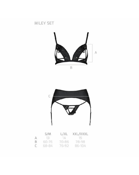 Комплект з екошкіри Passion Miley Set black XXL/XXXL: трусики, бюстгальтер, пояс для панчіх Комплект з екошкіри Passion Miley Set black XXL/XXXL: трусики, бюстгальтер, пояс для панчіх