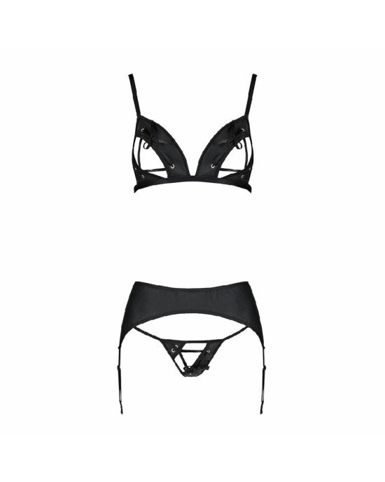 Комплект з екошкіри Passion Miley Set black XXL/XXXL: трусики, бюстгальтер, пояс для панчіх Комплект з екошкіри Passion Miley Set black XXL/XXXL: трусики, бюстгальтер, пояс для панчіх