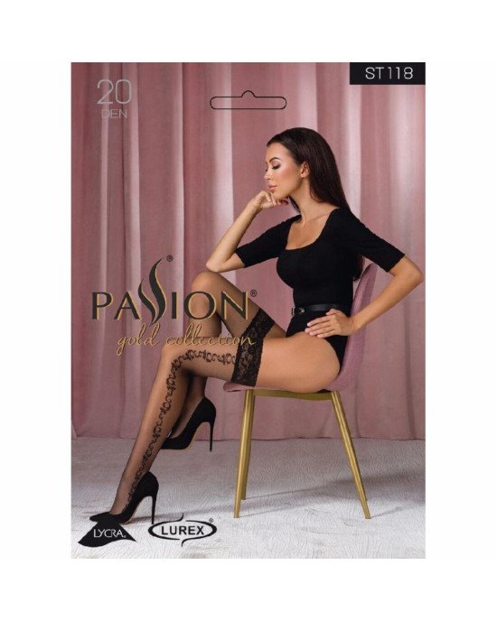 Панчохи Passion ST118 3/4 чорні, на ажурній силіконовій резинці, з бічним вертикальним малюнком Панчохи Passion ST118 3/4 чорні, на ажурній силіконовій резинці, з бічним вертикальним малюнком