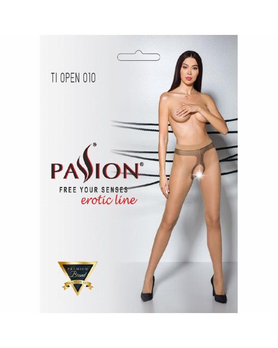 Тілесні колготки з відкритим доступом, контрастна лінія TIOPEN 010 beige 1/2 (20 den) — Passion