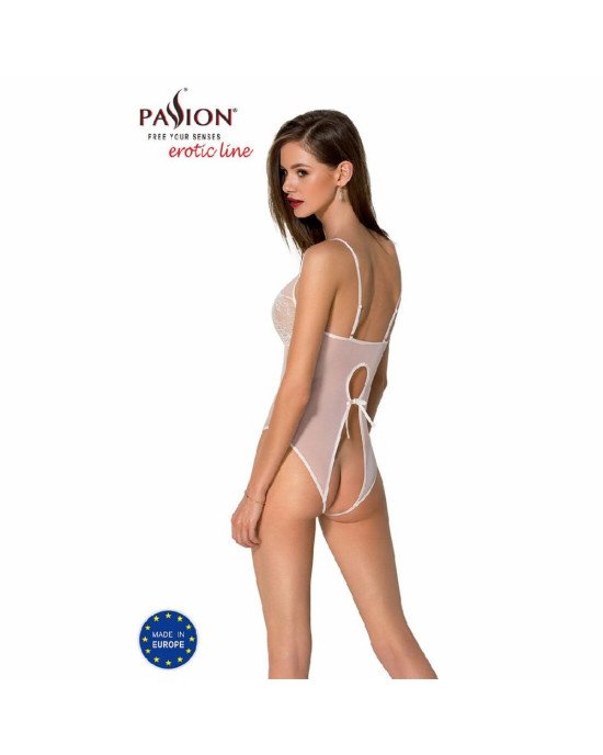 Боді з ажурним декором та відкритим кроком Ursula Body white S/M — Passion