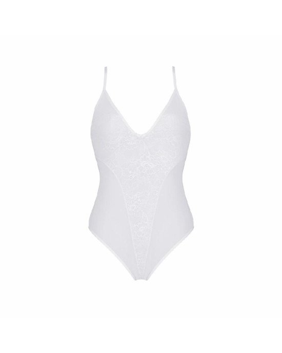 Боді з ажурним декором та відкритим кроком Ursula Body white S/M — Passion