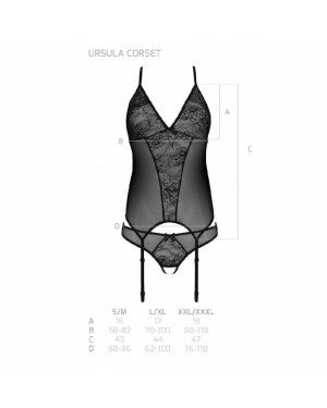 Корсет із пажами, трусики з ажурним декором та відкритим кроком Ursula Corset black S/M — Passion Корсет із пажами, трусики з ажурним декором та відкритим кроком Ursula Corset black S/M — Passion