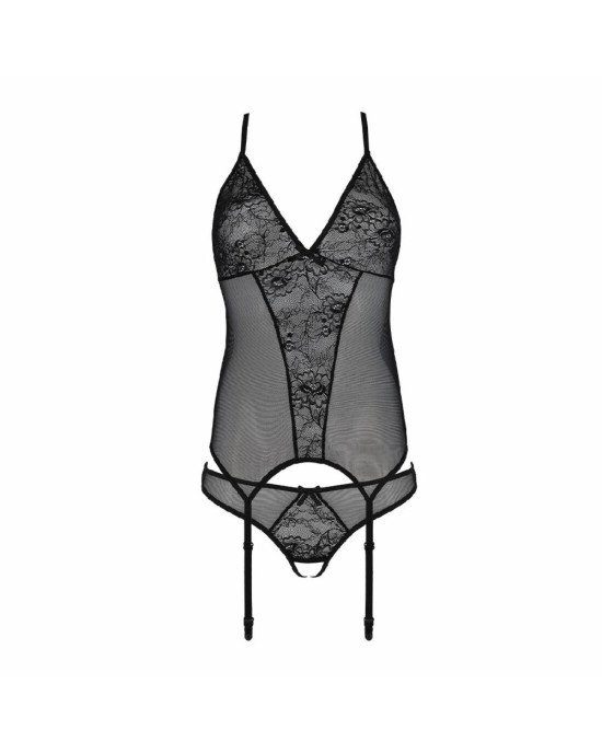 Корсет із пажами, трусики з ажурним декором та відкритим кроком Ursula Corset black XXL/XXXL — Passi Корсет із пажами, трусики з ажурним декором та відкритим кроком Ursula Corset black XXL/XXXL — Passi