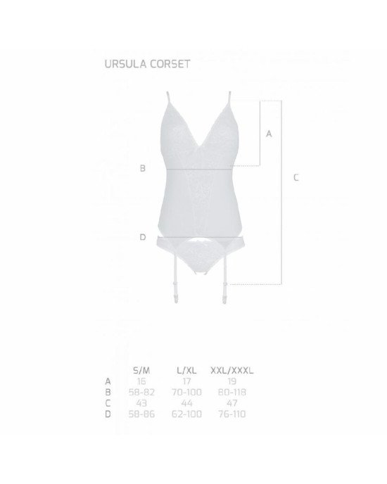 Корсет із пажами, трусики з ажурним декором та відкритим кроком Ursula Corset white S/M — Passion Корсет із пажами, трусики з ажурним декором та відкритим кроком Ursula Corset white S/M — Passion