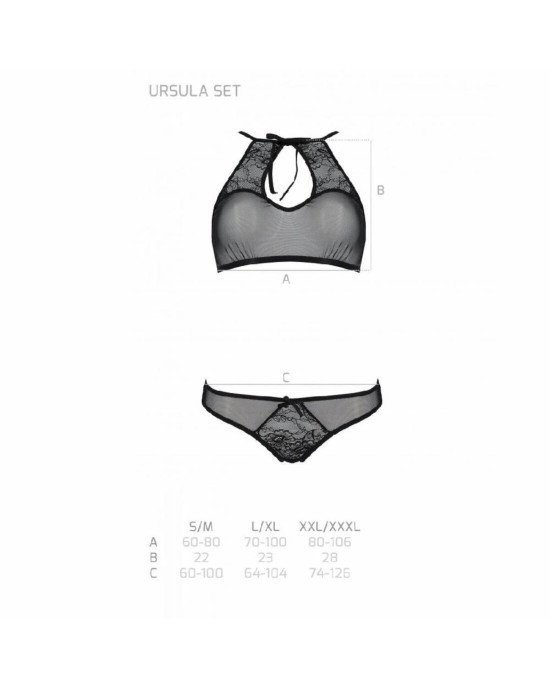 Комплект: бра, трусики з ажурним декором та відкритим кроком Ursula Set black S/M — Passion Комплект: бра, трусики з ажурним декором та відкритим кроком Ursula Set black S/M — Passion