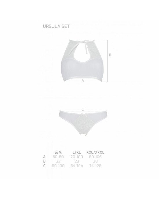 Комплект: бра, трусики з ажурним декором та відкритим кроком Ursula Set white S/M — Passion