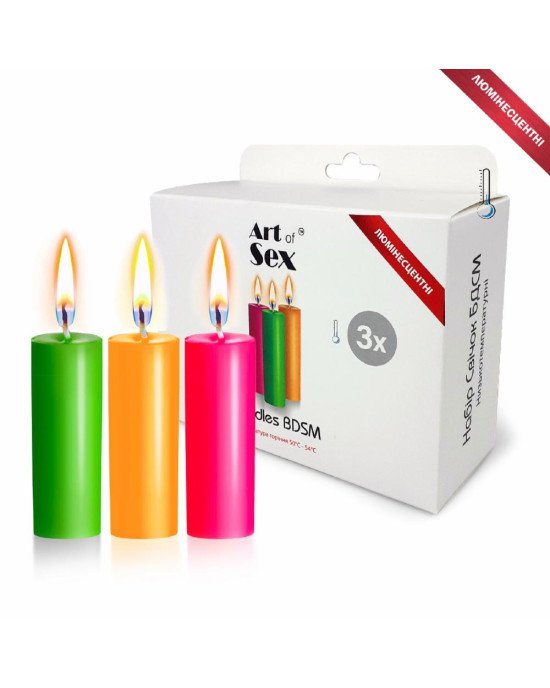 Набір воскових свічок Art of Sex size S 10 см (3 шт), низькотемпературні, люмінісцентні Набір воскових свічок Art of Sex size S 10 см (3 шт), низькотемпературні, люмінісцентні