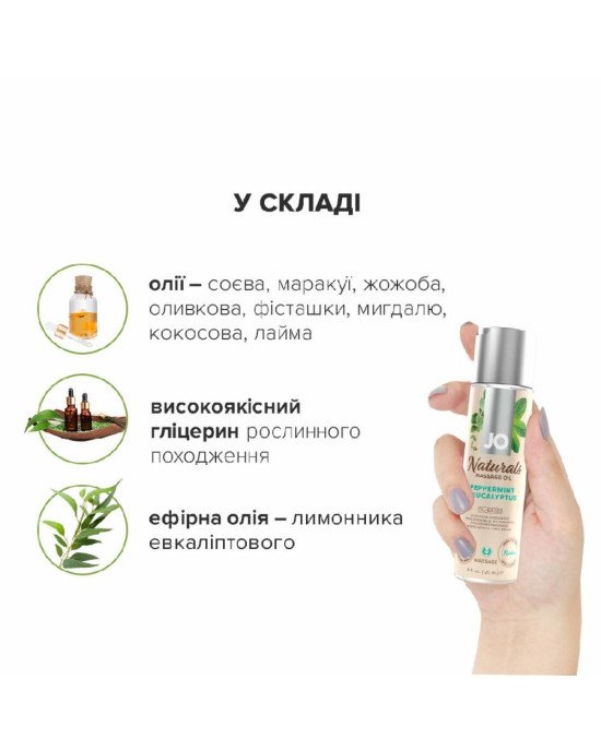 Масажна олія System JO - Naturals Massage Oil - Peppermint & Eucalyptus з натуральними ефірними олія Масажна олія System JO - Naturals Massage Oil - Peppermint & Eucalyptus з натуральними ефірними олія
