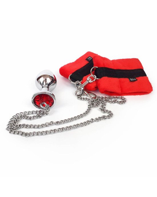 Наручники з металевою анальною пробкою Art of Sex Handcuffs with Metal Anal Plug size M Red Наручники з металевою анальною пробкою Art of Sex Handcuffs with Metal Anal Plug size M Red