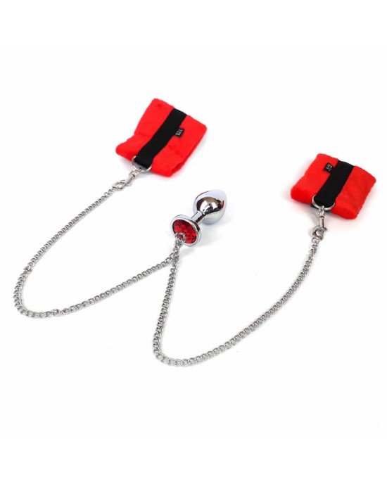 Наручники з металевою анальною пробкою Art of Sex Handcuffs with Metal Anal Plug size M Red Наручники з металевою анальною пробкою Art of Sex Handcuffs with Metal Anal Plug size M Red