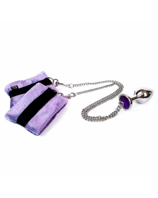 Наручники з металевою анальною пробкою Art of Sex Handcuffs with Metal Anal Plug size M Purple Наручники з металевою анальною пробкою Art of Sex Handcuffs with Metal Anal Plug size M Purple