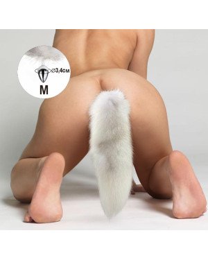 Металева анальна пробка з хвостом із натурального хутра Art of Sex size M White fox Металева анальна пробка з хвостом із натурального хутра Art of Sex size M White fox