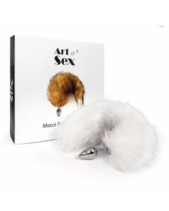 Металева анальна пробка з хвостом із натурального хутра Art of Sex size M White fox Металева анальна пробка з хвостом із натурального хутра Art of Sex size M White fox