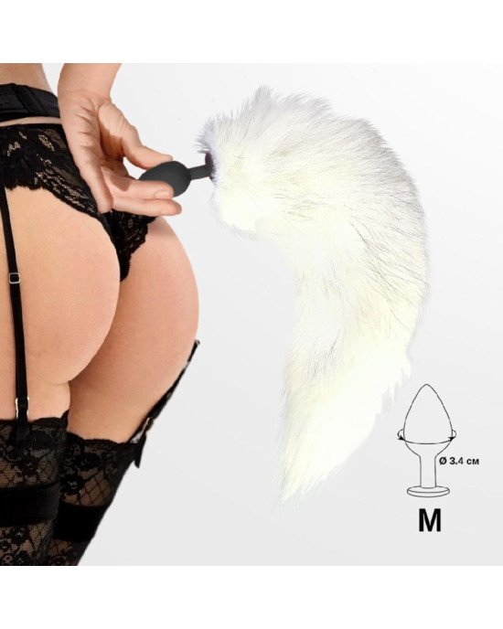 Силіконова анальна пробка з хвостом із натурального хутра Art of Sex size M White fox