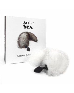 Силіконова анальна пробка з хвостом із натурального хутра Art of Sex size M White fox