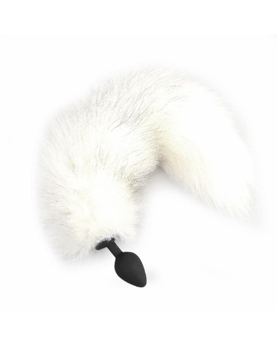Силіконова анальна пробка з хвостом із натурального хутра Art of Sex size M White fox