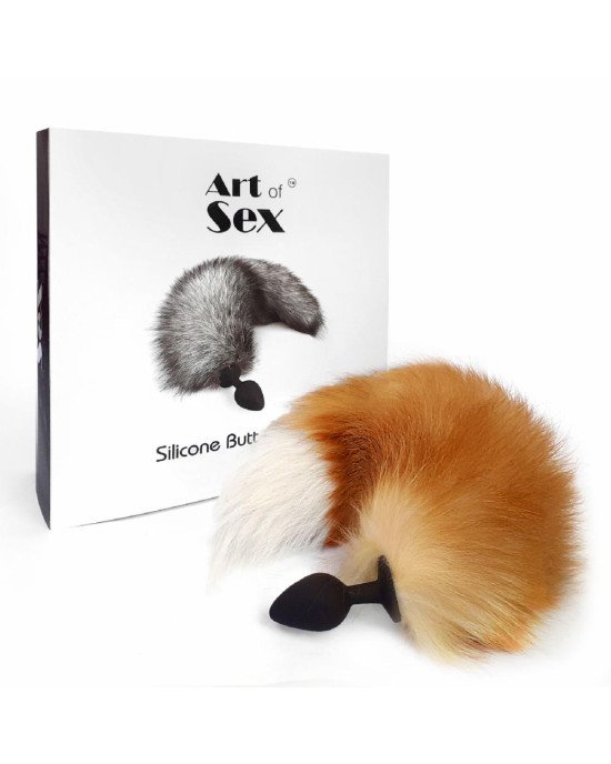Силіконова анальна пробка з хвостом із натурального хутра Art of Sex size M Red fox Силіконова анальна пробка з хвостом із натурального хутра Art of Sex size M Red fox