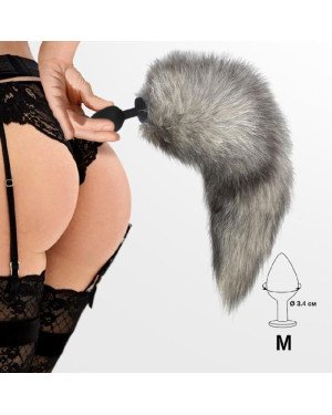 Силіконова анальна пробка з хвостом із натурального хутра Art of Sex size M Artctic fox
