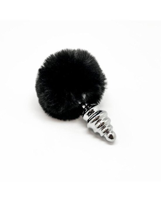 Металева анальна пробка Кролячий хвостик Alive Fluffy Twist Plug M Black, діаметр 3,4 см Металева анальна пробка Кролячий хвостик Alive Fluffy Twist Plug M Black, діаметр 3,4 см