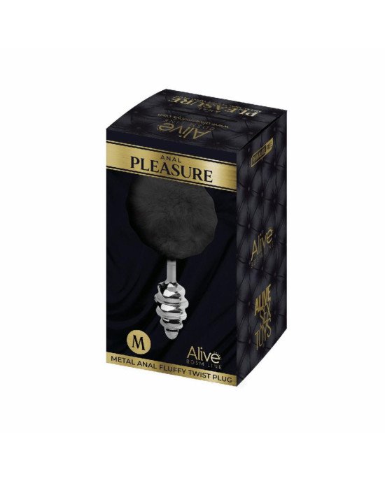 Металева анальна пробка Кролячий хвостик Alive Fluffy Twist Plug M Black, діаметр 3,4 см Металева анальна пробка Кролячий хвостик Alive Fluffy Twist Plug M Black, діаметр 3,4 см