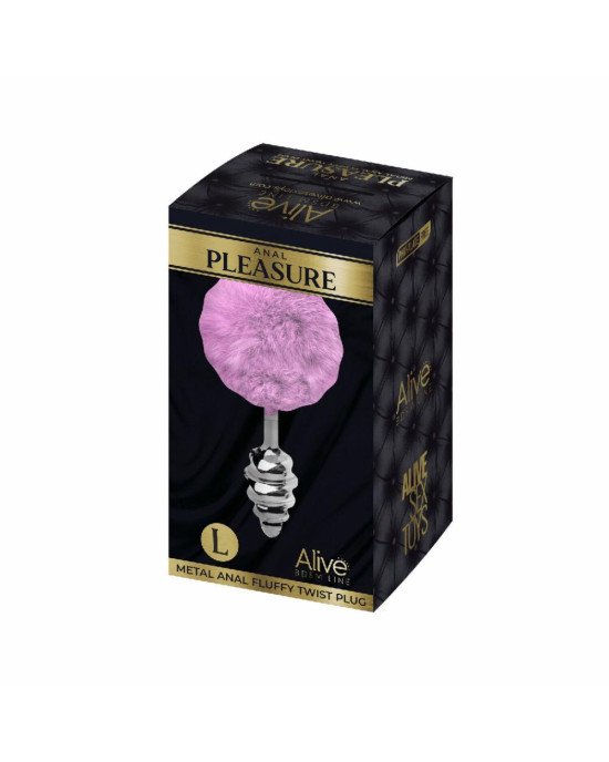 Металева анальна пробка Кролячий хвостик Alive Fluffy Twist Plug L Purple, діаметр 3,8 см