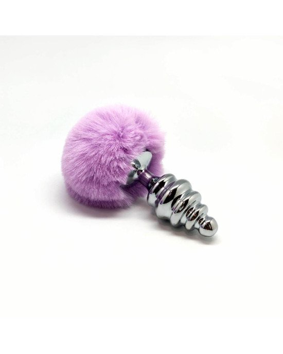 Металева анальна пробка Кролячий хвостик Alive Fluffy Twist Plug L Purple, діаметр 3,8 см