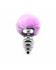 Металева анальна пробка Кролячий хвостик Alive Fluffy Twist Plug L Purple, діаметр 3,8 см