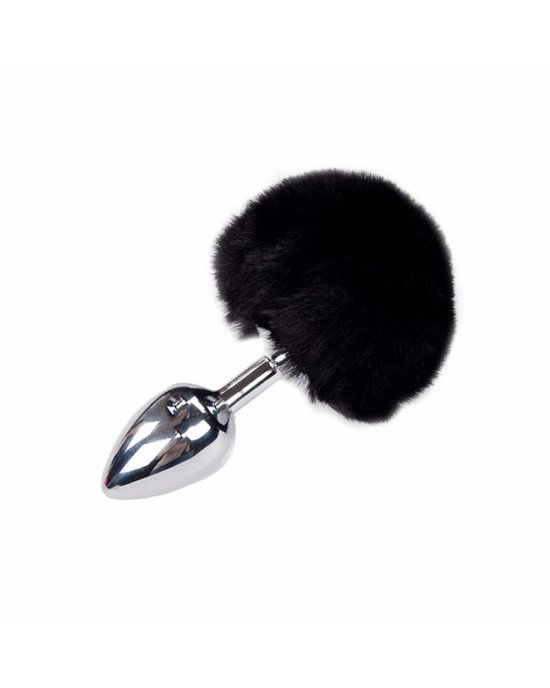 Металева анальна пробка Кролячий хвостик Alive Fluffy Plug M Black, діаметр 3,4 см Металева анальна пробка Кролячий хвостик Alive Fluffy Plug M Black, діаметр 3,4 см