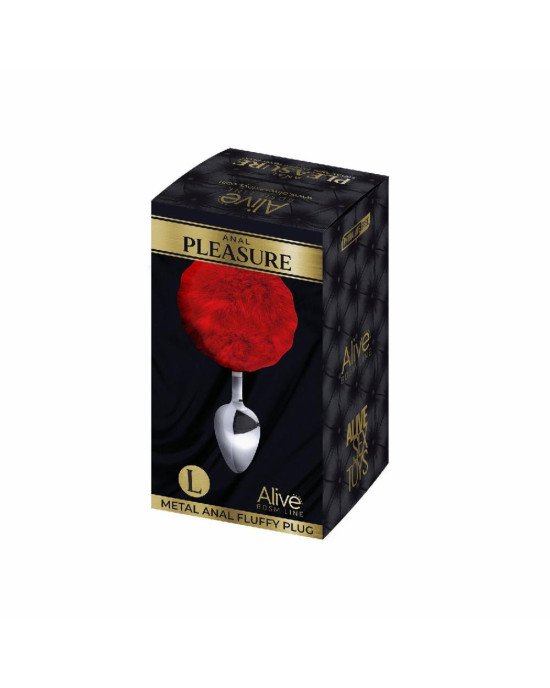 Металева анальна пробка Кролячий хвостик Alive Fluffy Plug L Red, діаметр 3,9 см Металева анальна пробка Кролячий хвостик Alive Fluffy Plug L Red, діаметр 3,9 см