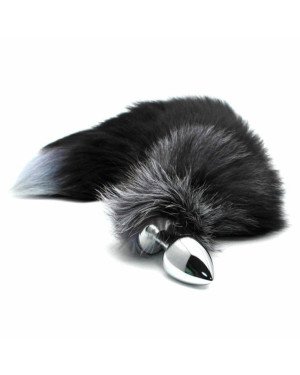 Металева анальна пробка Лисячий хвіст Alive Black And White Fox Tail L, діаметр 3,9 см