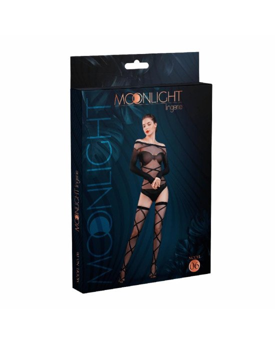 Комплект: боді та панчохи Moonlight Model 06 Black, довгі рукави, малюнок у вигляді ліфа, силуетний Комплект: боді та панчохи Moonlight Model 06 Black, довгі рукави, малюнок у вигляді ліфа, силуетний