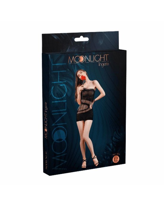 Мінісукня на одне плече Moonlight Model 12 Black, вертикальна бахрома