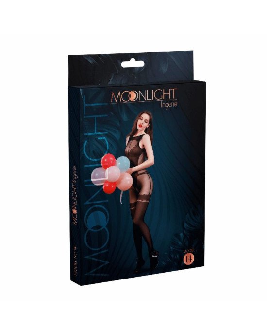 Бодістокінг з доступом Moonlight Model 14 Black, малюнок у вигляді боді та панчохи на підв’язках, ві Бодістокінг з доступом Moonlight Model 14 Black, малюнок у вигляді боді та панчохи на підв’язках, ві