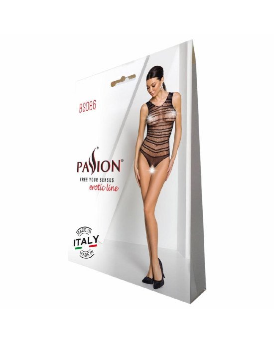 Бодістокінг з доступом Passion BS086 black, вертикальна сітка, виріз на спинці Бодістокінг з доступом Passion BS086 black, вертикальна сітка, виріз на спинці