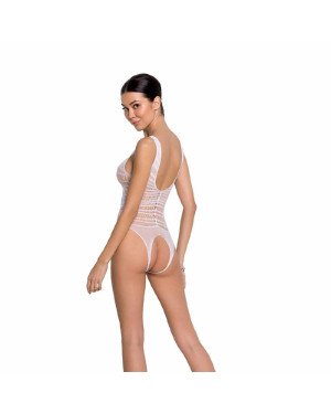 Бодістокінг з доступом Passion BS086 white, вертикальна сітка, виріз на спинці Бодістокінг з доступом Passion BS086 white, вертикальна сітка, виріз на спинці