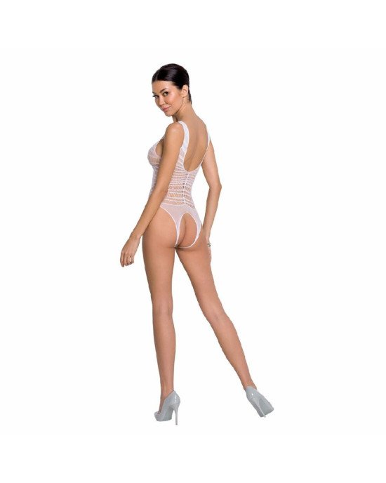 Бодістокінг з доступом Passion BS086 white, вертикальна сітка, виріз на спинці Бодістокінг з доступом Passion BS086 white, вертикальна сітка, виріз на спинці