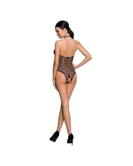 Бодістокінг у велику сітку Passion BS087 black, відкрита спина, халтер, з доступом Бодістокінг у велику сітку Passion BS087 black, відкрита спина, халтер, з доступом