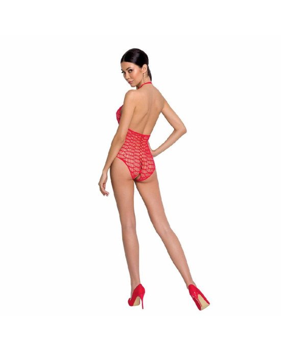 Бодістокінг у велику сітку Passion BS087 red, відкрита спина, халтер, з доступом Бодістокінг у велику сітку Passion BS087 red, відкрита спина, халтер, з доступом