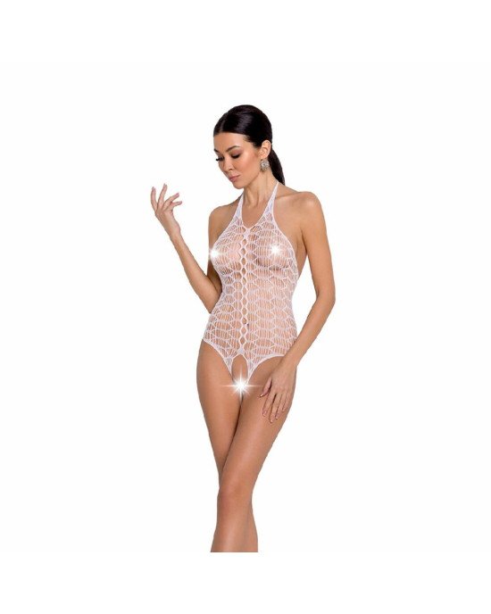 Бодістокінг у велику сітку Passion BS087 white, відкрита спина, халтер, з доступом Бодістокінг у велику сітку Passion BS087 white, відкрита спина, халтер, з доступом