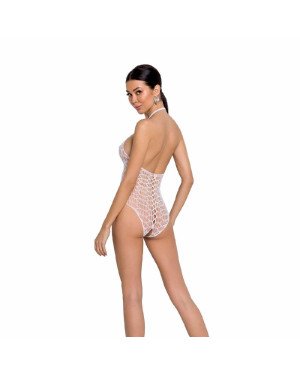 Бодістокінг у велику сітку Passion BS087 white, відкрита спина, халтер, з доступом Бодістокінг у велику сітку Passion BS087 white, відкрита спина, халтер, з доступом